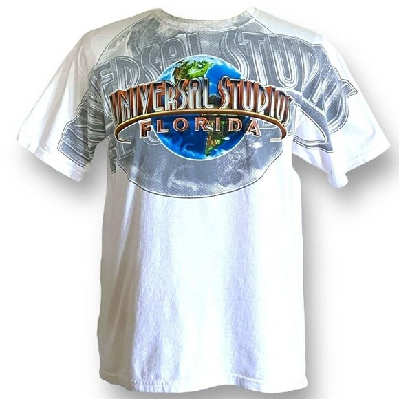 Y2K Vintage Universal Studios Florida Mens T-Shirt Sz L White Gray Graphic Tee - Picture 1 of 8